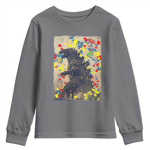 Funny Autism Awareness Japanese Giant Monster Youth Sweatshirt Colorful Puzzles TS11 Charcoal Print Your Wear