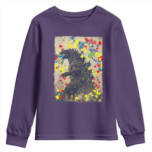 Funny Autism Awareness Japanese Giant Monster Youth Sweatshirt Colorful Puzzles TS11 Purple Print Your Wear
