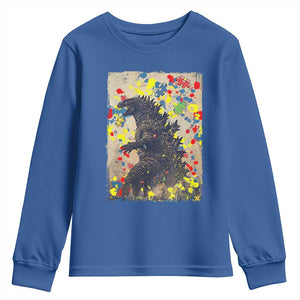 Funny Autism Awareness Japanese Giant Monster Youth Sweatshirt Colorful Puzzles TS11 Royal Blue Print Your Wear