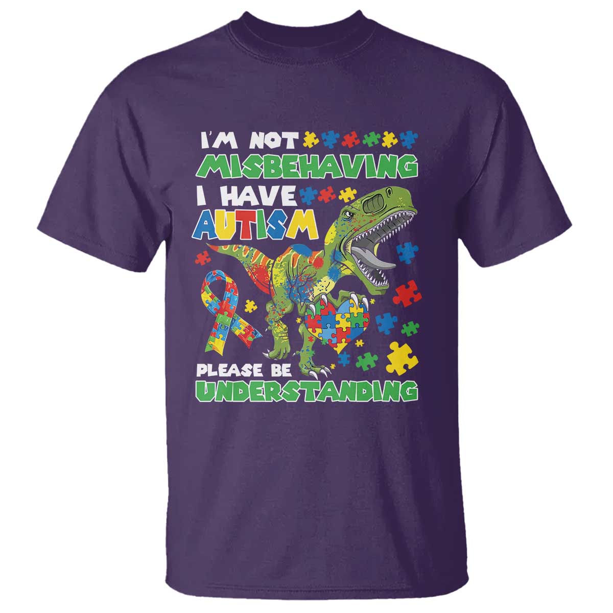 Funny Autism Awareness Dinosaur T Shirt I'm Not Misbehaving I Have Autism Please Be Understanding TS11 Purple Print Your Wear