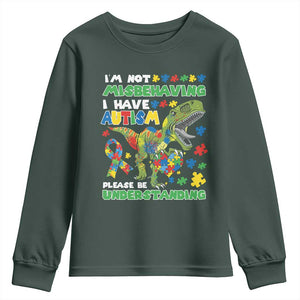 Funny Autism Awareness Dinosaur Youth Sweatshirt I'm Not Misbehaving I Have Autism Please Be Understanding TS11 Dark Forest Green Print Your Wear