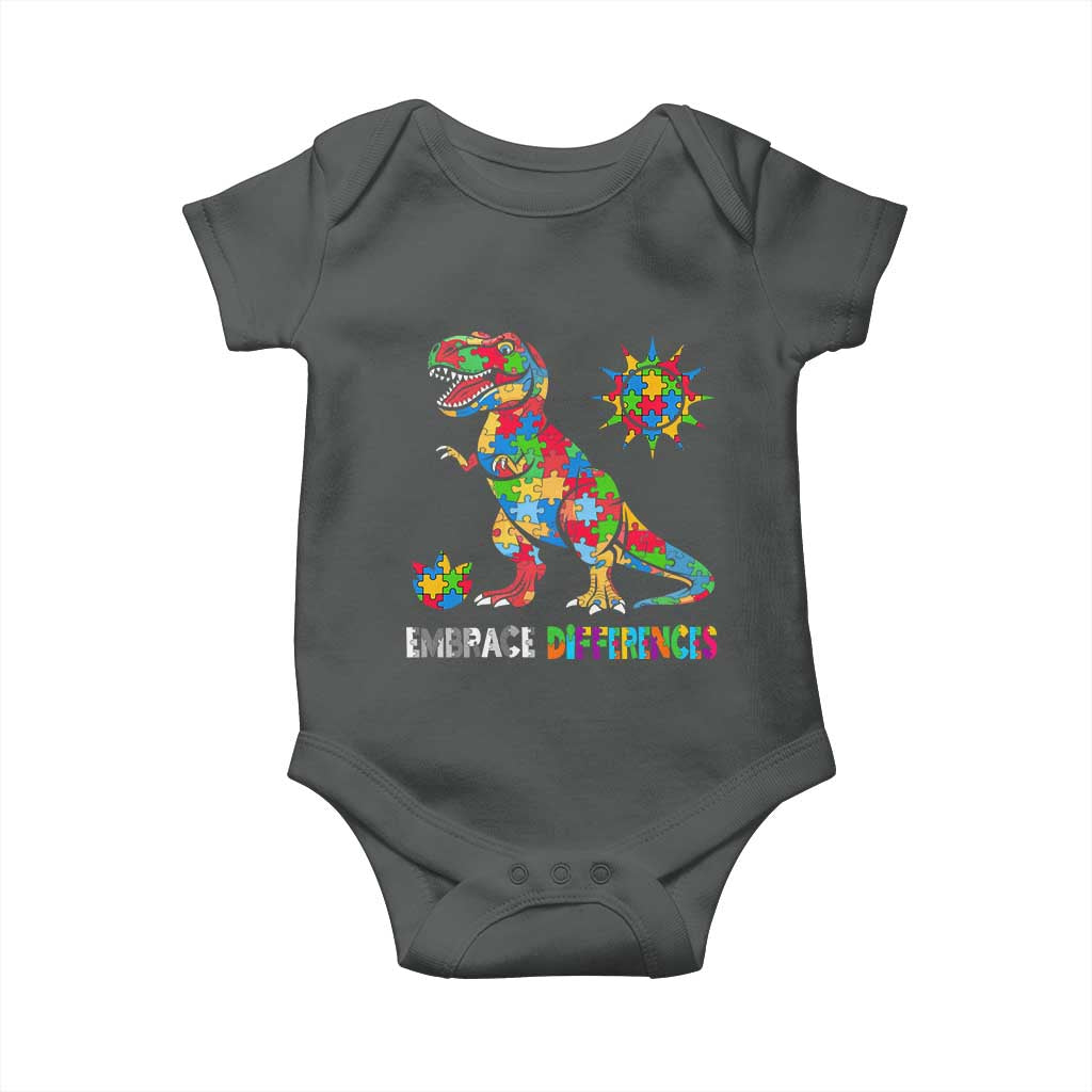 Funny Autism Awareness Embrace Differences Baby Onesie Puzzle Dinosaur TS11 Dark Heather Print Your Wear