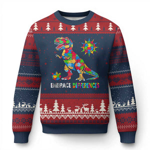 Funny Autism Awareness Embrace Differences Ugly Christmas Sweater Puzzle Dinosaur TS11 Navy Red Print Your Wear