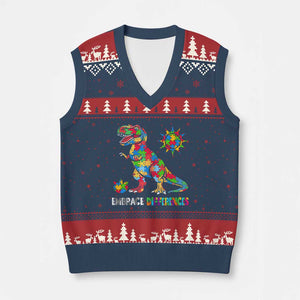 Funny Autism Awareness Embrace Differences V-Neck Knit Sweater Vest Puzzle Dinosaur TS11 Navy Red Print Your Wear