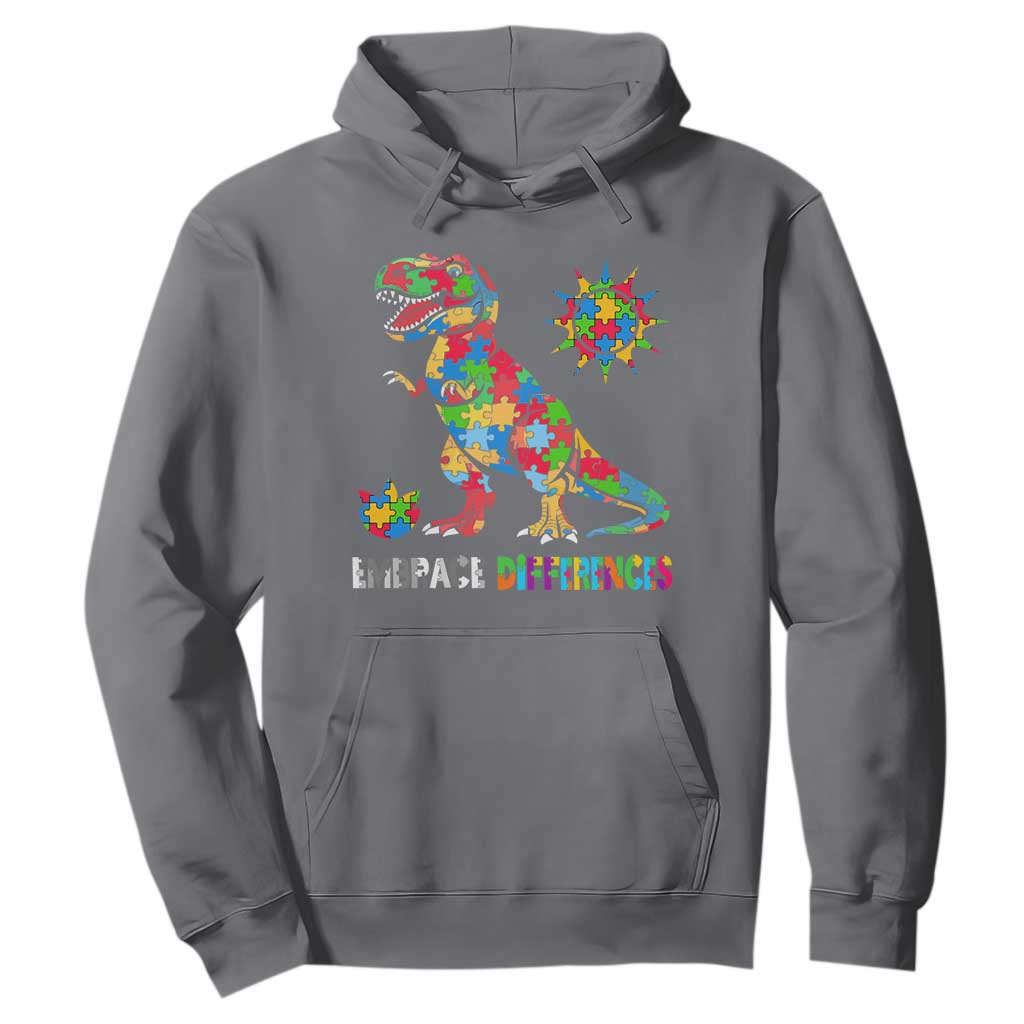 Funny Autism Awareness Embrace Differences Hoodie Puzzle Dinosaur TS11 Charcoal Print Your Wear