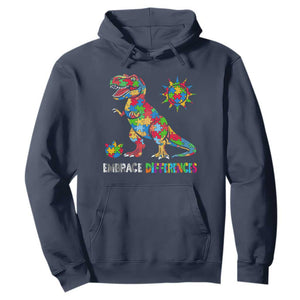 Funny Autism Awareness Embrace Differences Hoodie Puzzle Dinosaur TS11 Navy Print Your Wear
