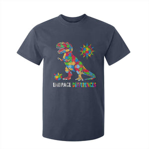 Funny Autism Awareness Embrace Differences T Shirt For Kid Puzzle Dinosaur TS11 Navy Print Your Wear