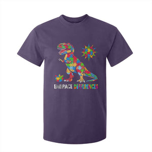Funny Autism Awareness Embrace Differences T Shirt For Kid Puzzle Dinosaur TS11 Purple Print Your Wear
