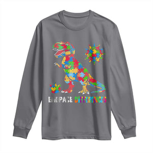 Funny Autism Awareness Embrace Differences Long Sleeve Shirt Puzzle Dinosaur TS11 Charcoal Print Your Wear