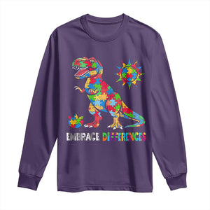 Funny Autism Awareness Embrace Differences Long Sleeve Shirt Puzzle Dinosaur TS11 Purple Print Your Wear