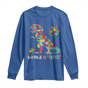 Funny Autism Awareness Embrace Differences Long Sleeve Shirt Puzzle Dinosaur TS11 Royal Blue Print Your Wear