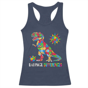 Funny Autism Awareness Embrace Differences Racerback Tank Top Puzzle Dinosaur TS11 Navy Print Your Wear
