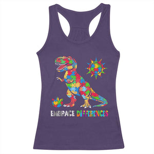 Funny Autism Awareness Embrace Differences Racerback Tank Top Puzzle Dinosaur TS11 Purple Print Your Wear