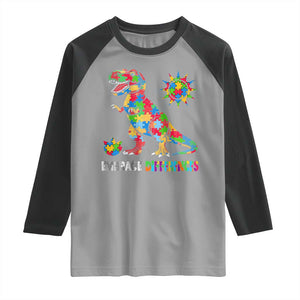 Funny Autism Awareness Embrace Differences Raglan Shirt Puzzle Dinosaur TS11 Sport Gray Black Print Your Wear