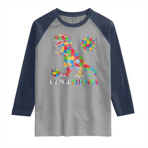 Funny Autism Awareness Embrace Differences Raglan Shirt Puzzle Dinosaur TS11 Sport Gray Navy Print Your Wear