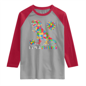 Funny Autism Awareness Embrace Differences Raglan Shirt Puzzle Dinosaur TS11 Sport Gray Red Print Your Wear