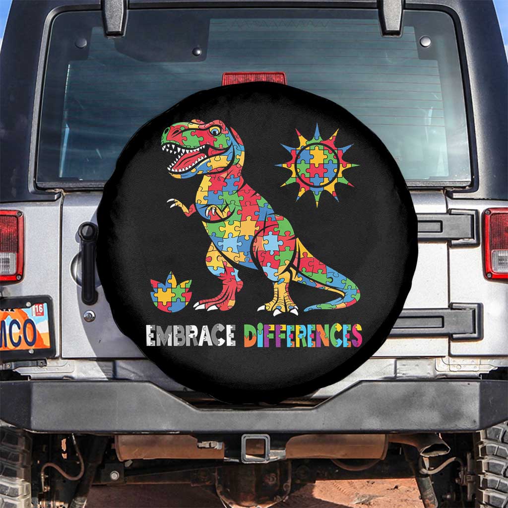 Funny Autism Awareness Embrace Differences Spare Tire Cover Puzzle Dinosaur TS11 No hole Black Print Your Wear