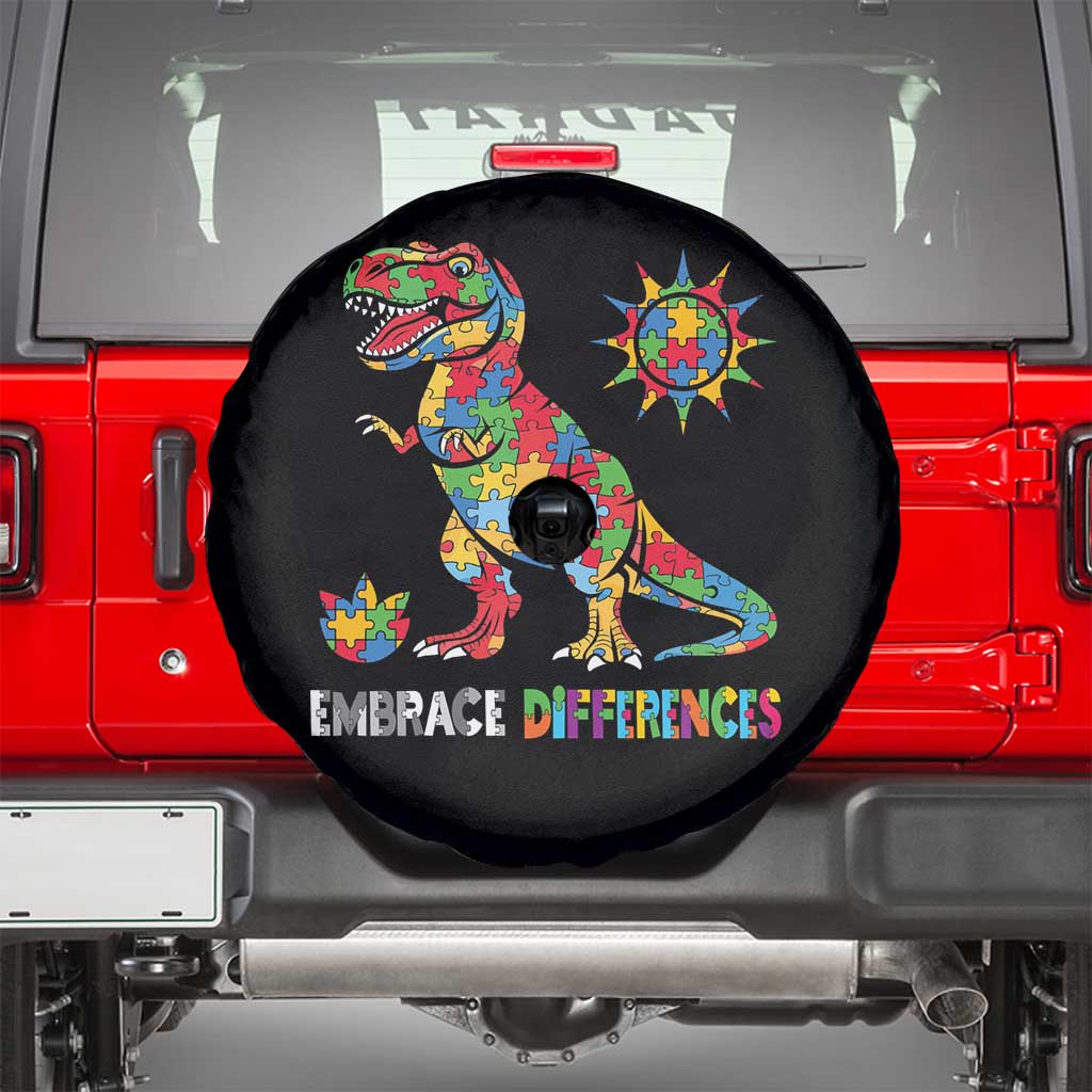 Funny Autism Awareness Embrace Differences Spare Tire Cover Puzzle Dinosaur TS11 Black Print Your Wear