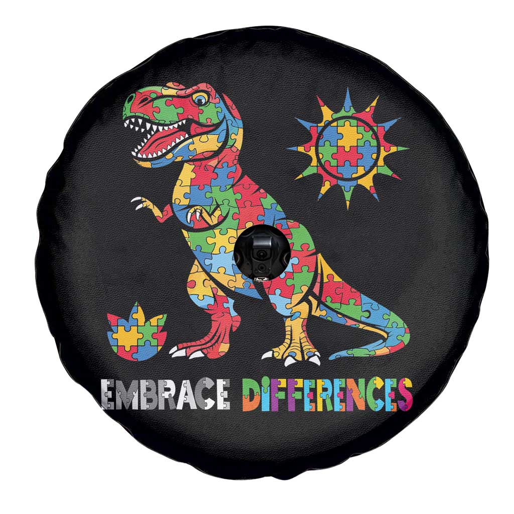 Funny Autism Awareness Embrace Differences Spare Tire Cover Puzzle Dinosaur TS11 Print Your Wear