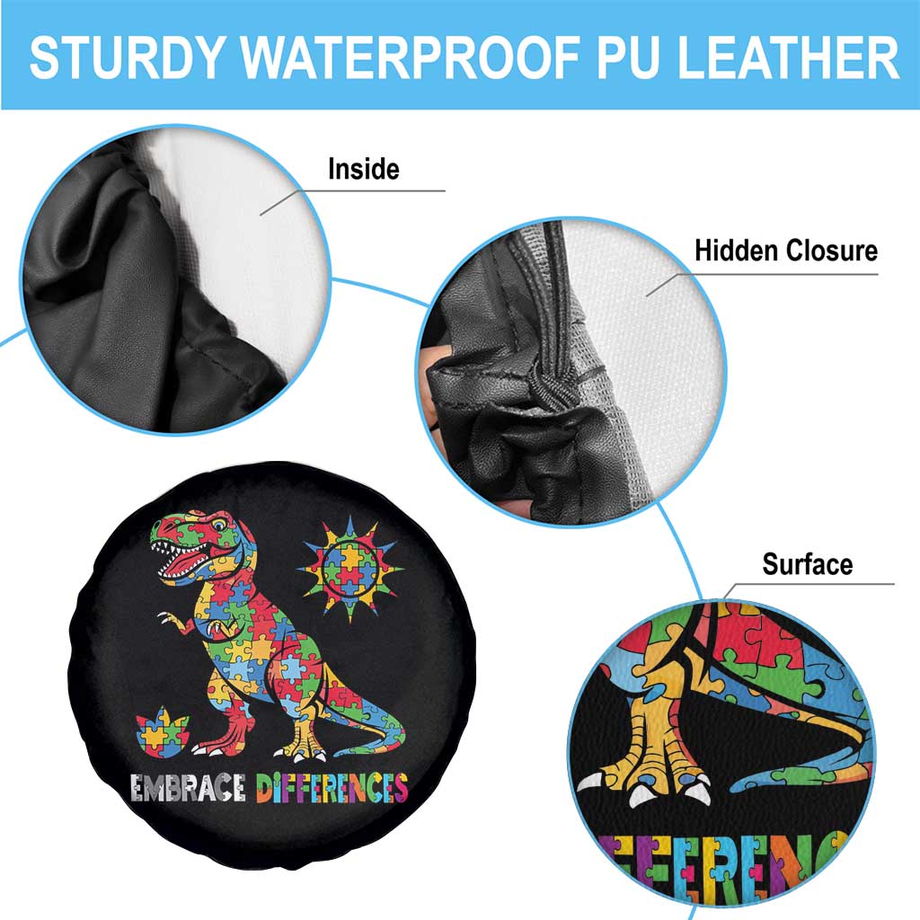 Funny Autism Awareness Embrace Differences Spare Tire Cover Puzzle Dinosaur TS11 Print Your Wear