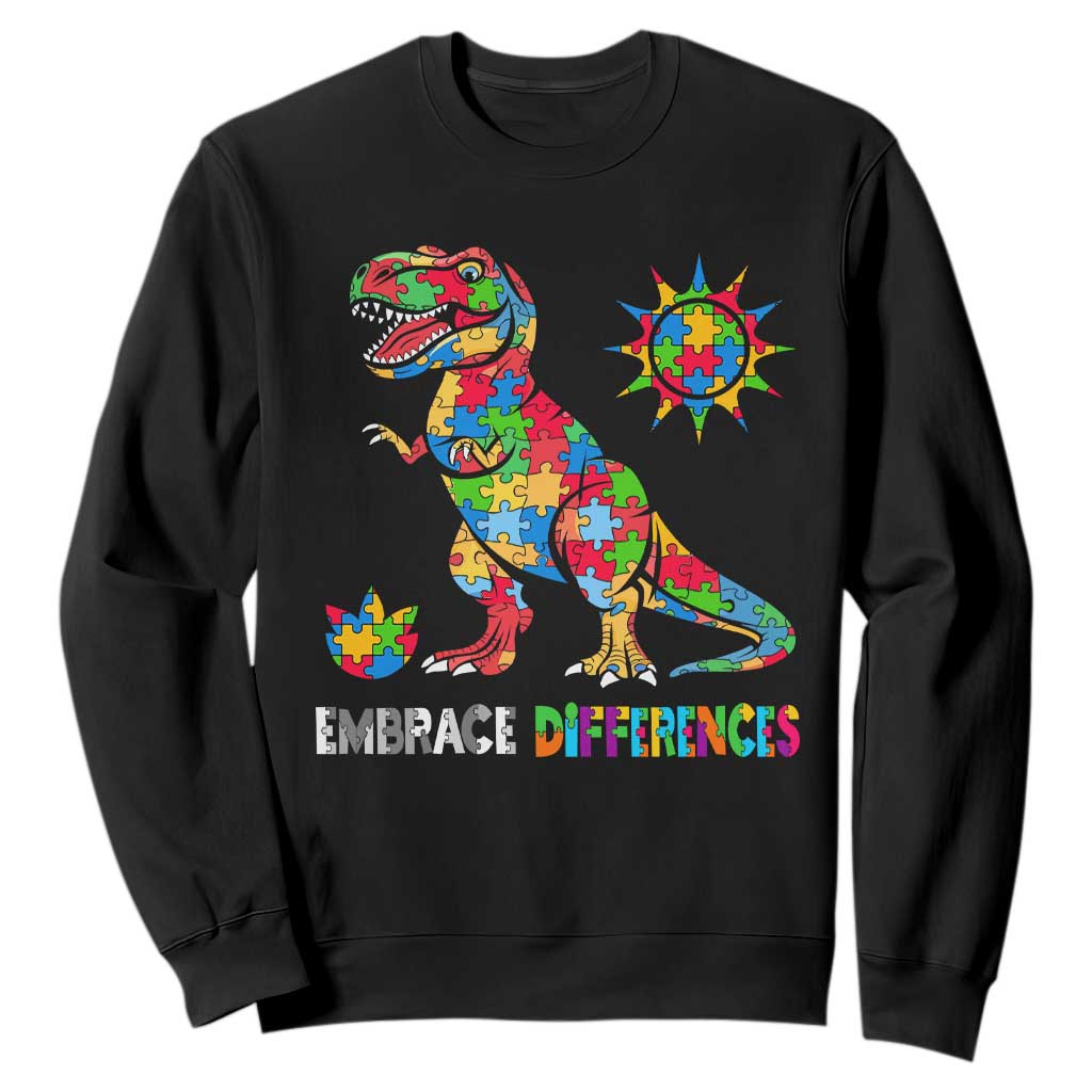 Funny Autism Awareness Embrace Differences Sweatshirt Puzzle Dinosaur TS11 Black Print Your Wear