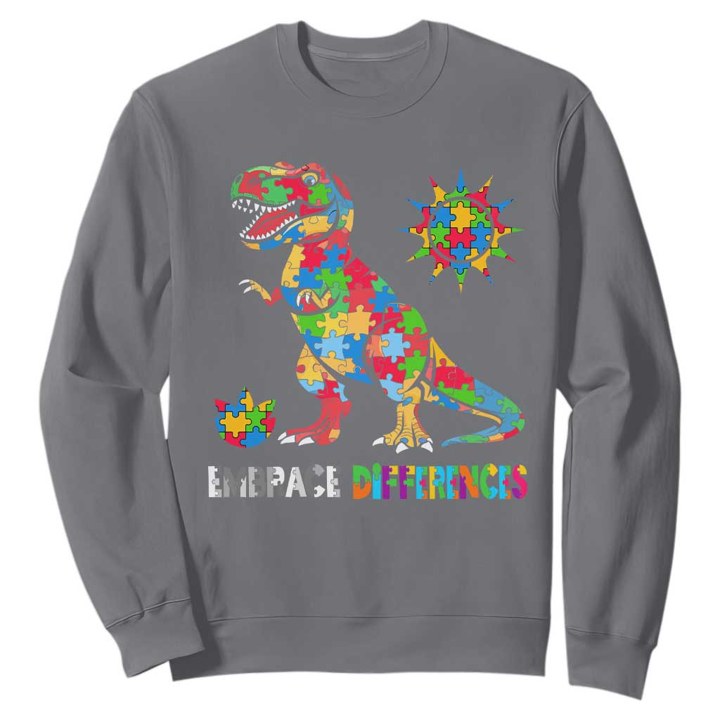 Funny Autism Awareness Embrace Differences Sweatshirt Puzzle Dinosaur TS11 Charcoal Print Your Wear