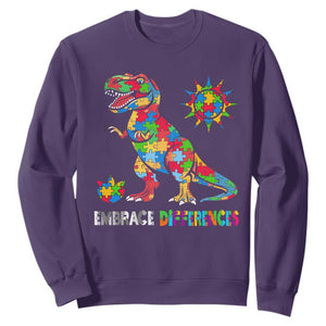 Funny Autism Awareness Embrace Differences Sweatshirt Puzzle Dinosaur TS11 Purple Print Your Wear