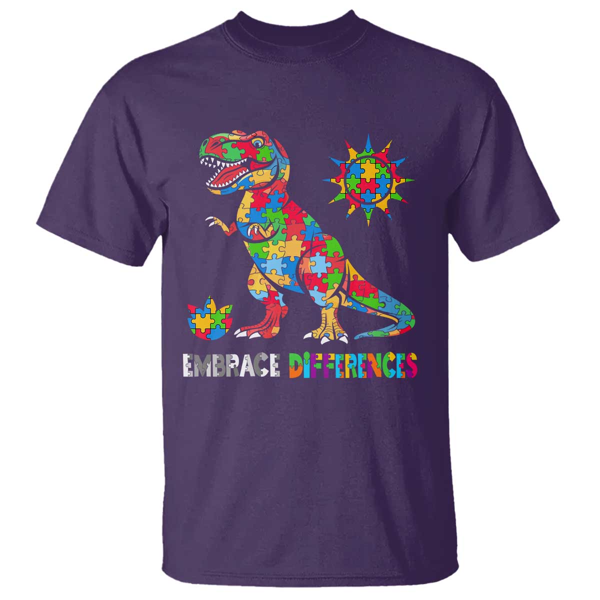 Funny Autism Awareness Embrace Differences T Shirt Puzzle Dinosaur TS11 Purple Print Your Wear