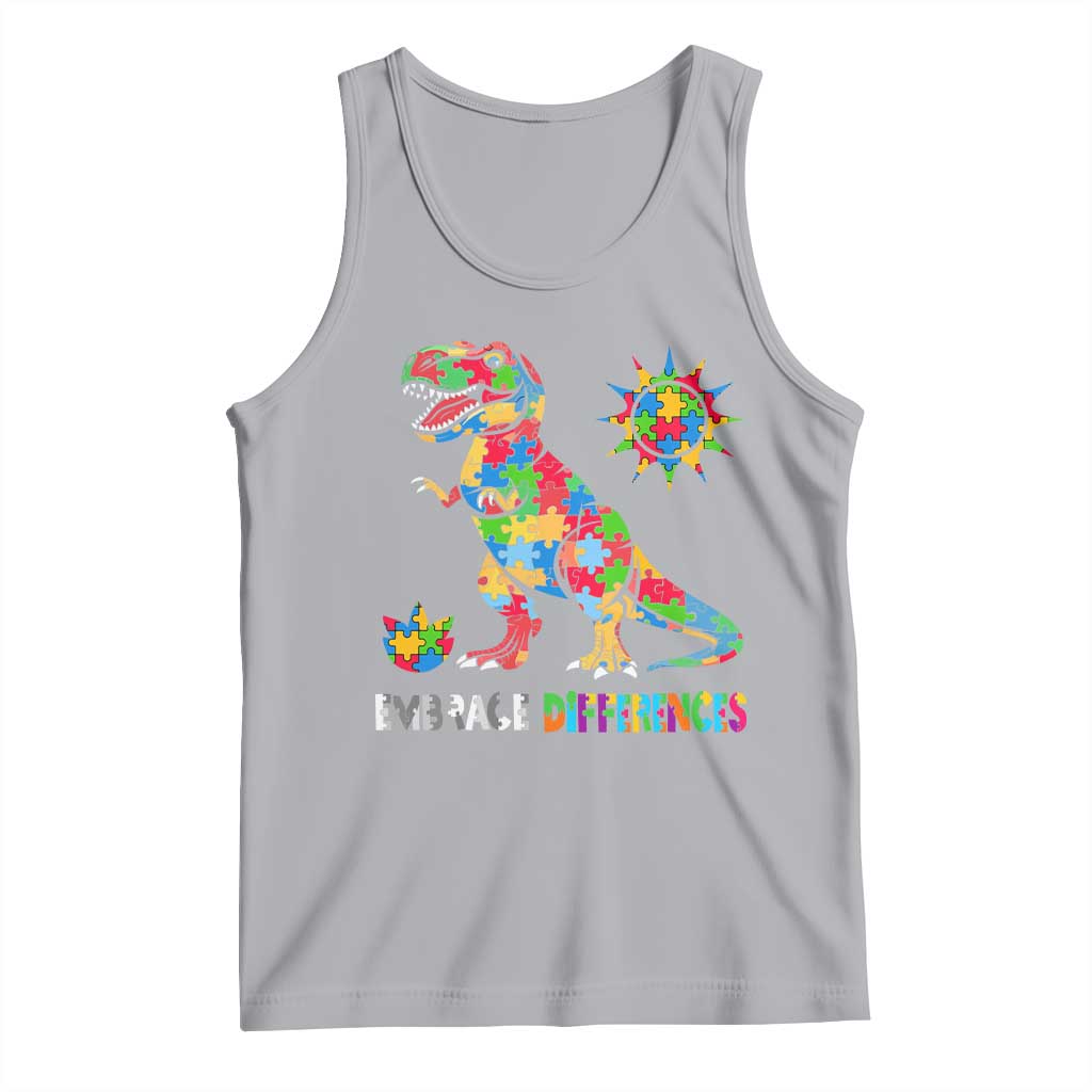Funny Autism Awareness Embrace Differences Tank Top Puzzle Dinosaur TS11 Athletic Heather Print Your Wear