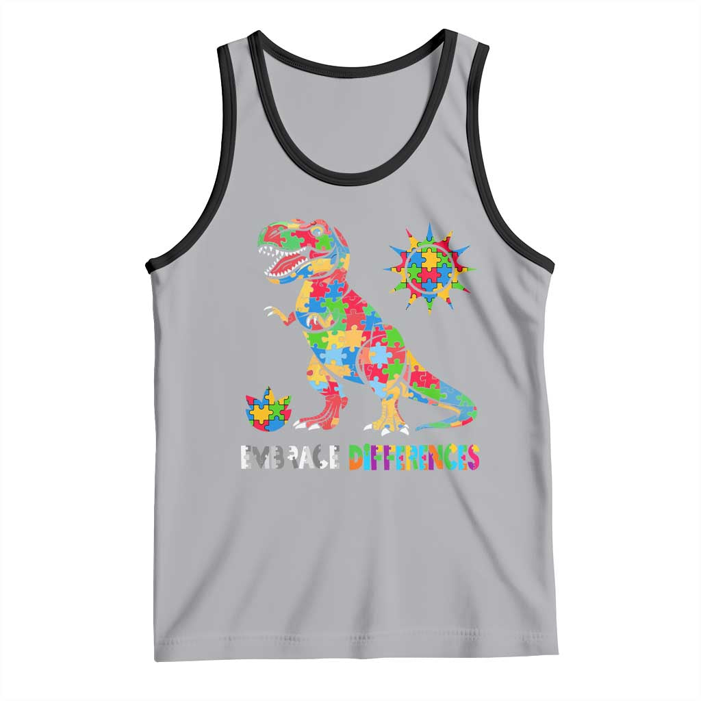 Funny Autism Awareness Embrace Differences Tank Top Puzzle Dinosaur TS11 Athletic Heather Black Print Your Wear