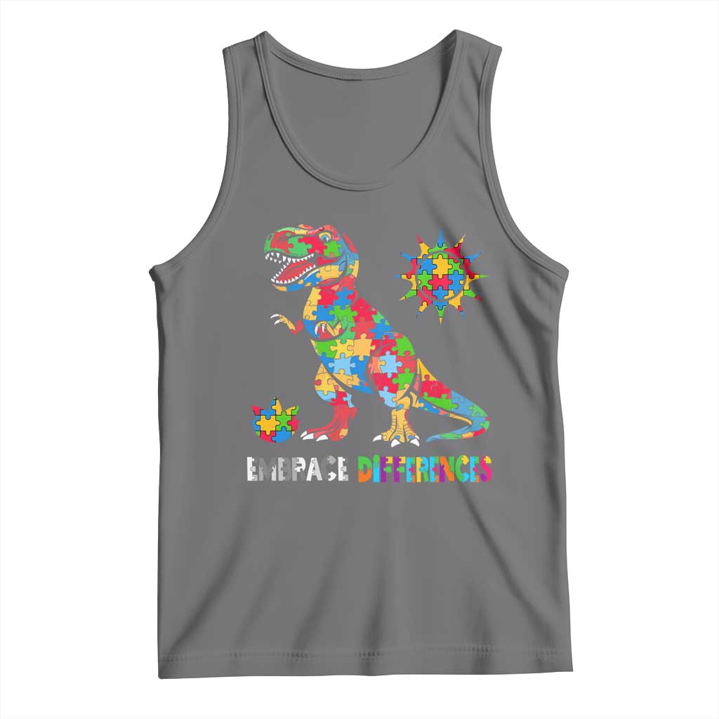 Funny Autism Awareness Embrace Differences Tank Top Puzzle Dinosaur TS11 Black Heather Print Your Wear