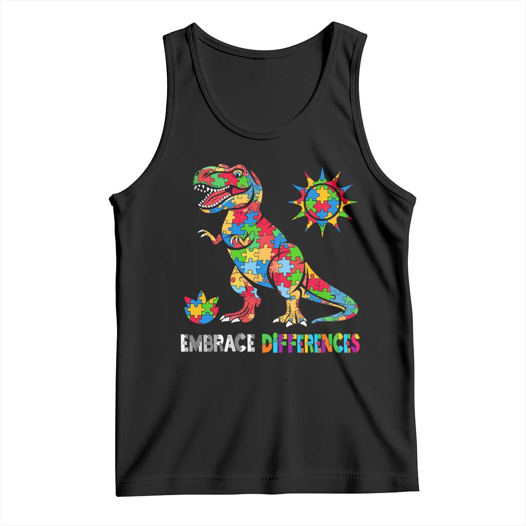 Funny Autism Awareness Embrace Differences Tank Top Puzzle Dinosaur TS11 Black Print Your Wear