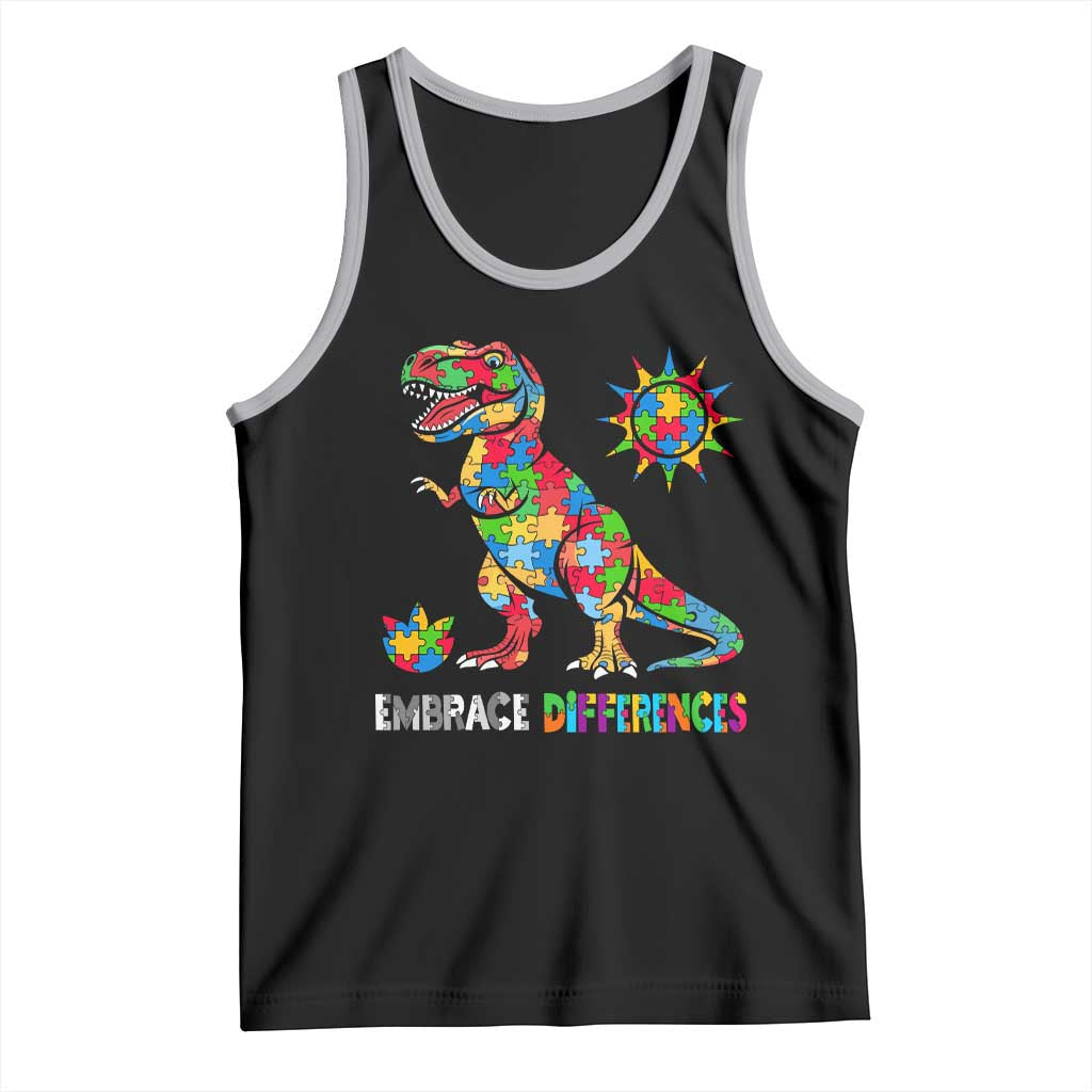 Funny Autism Awareness Embrace Differences Tank Top Puzzle Dinosaur TS11 Black Athletic Heather Print Your Wear