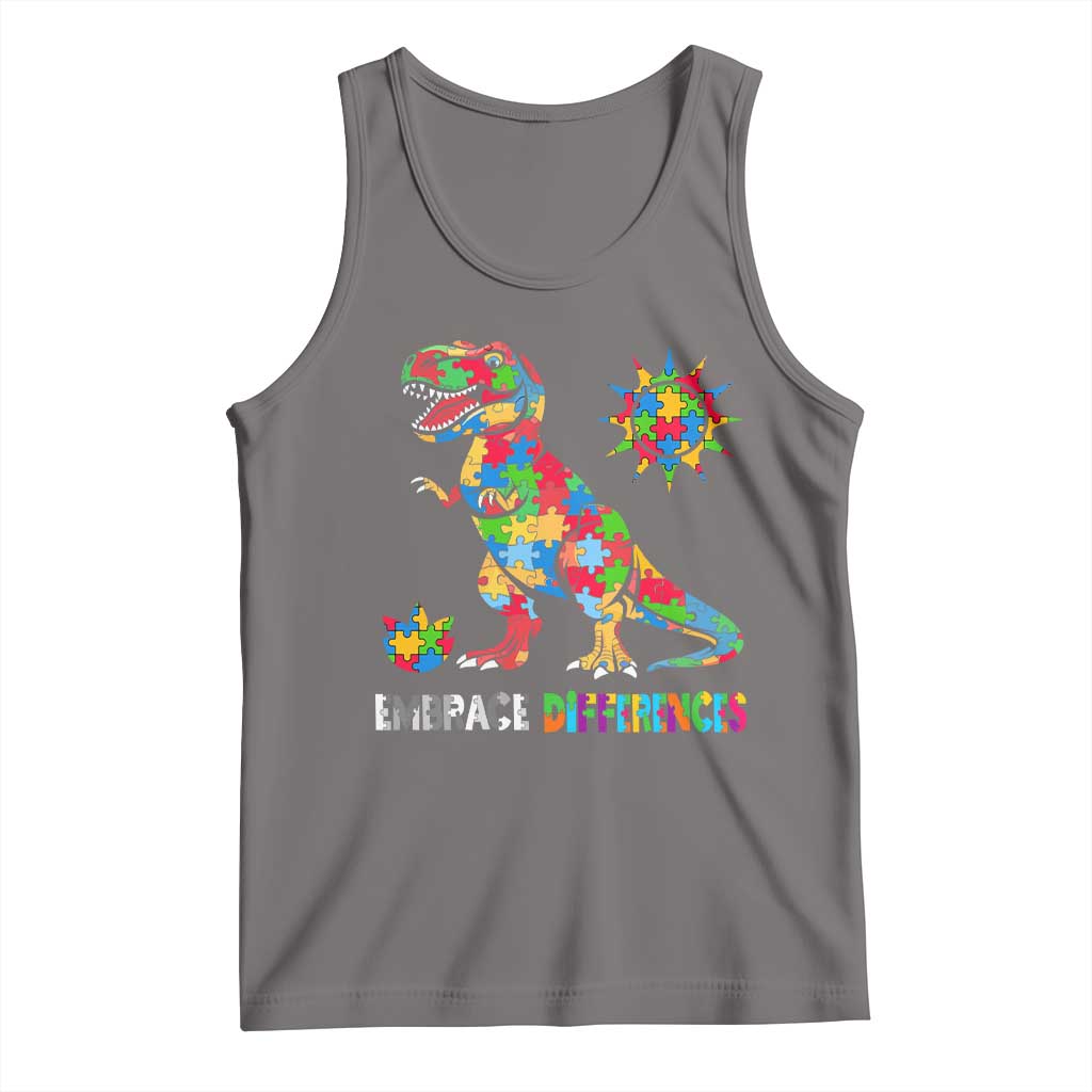 Funny Autism Awareness Embrace Differences Tank Top Puzzle Dinosaur TS11 Deep Heather Print Your Wear