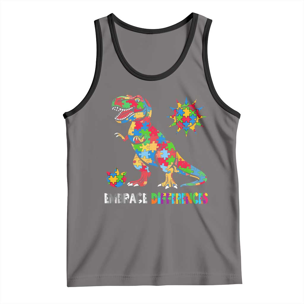Funny Autism Awareness Embrace Differences Tank Top Puzzle Dinosaur TS11 Deep Heather Black Print Your Wear