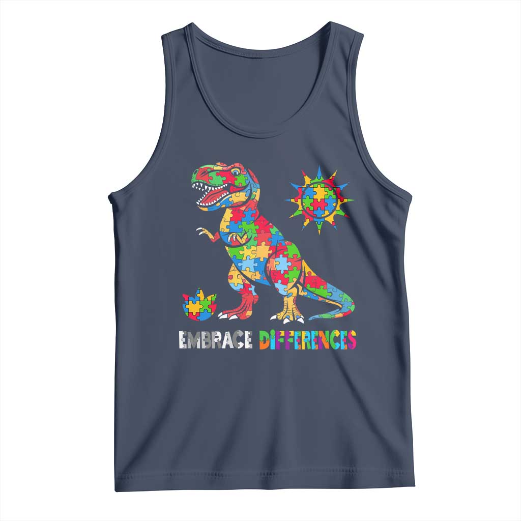 Funny Autism Awareness Embrace Differences Tank Top Puzzle Dinosaur TS11 Navy Print Your Wear