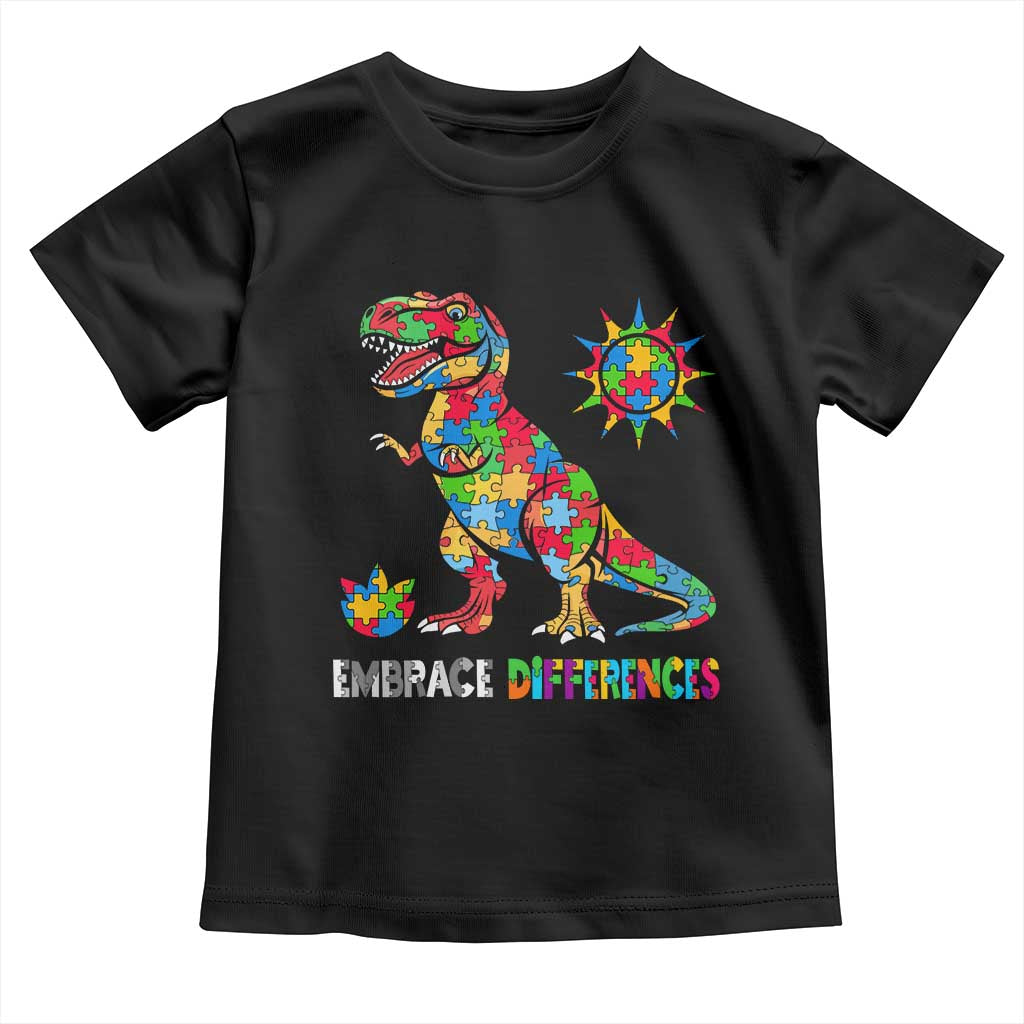 Funny Autism Awareness Embrace Differences Toddler T Shirt Puzzle Dinosaur TS11 Black Print Your Wear
