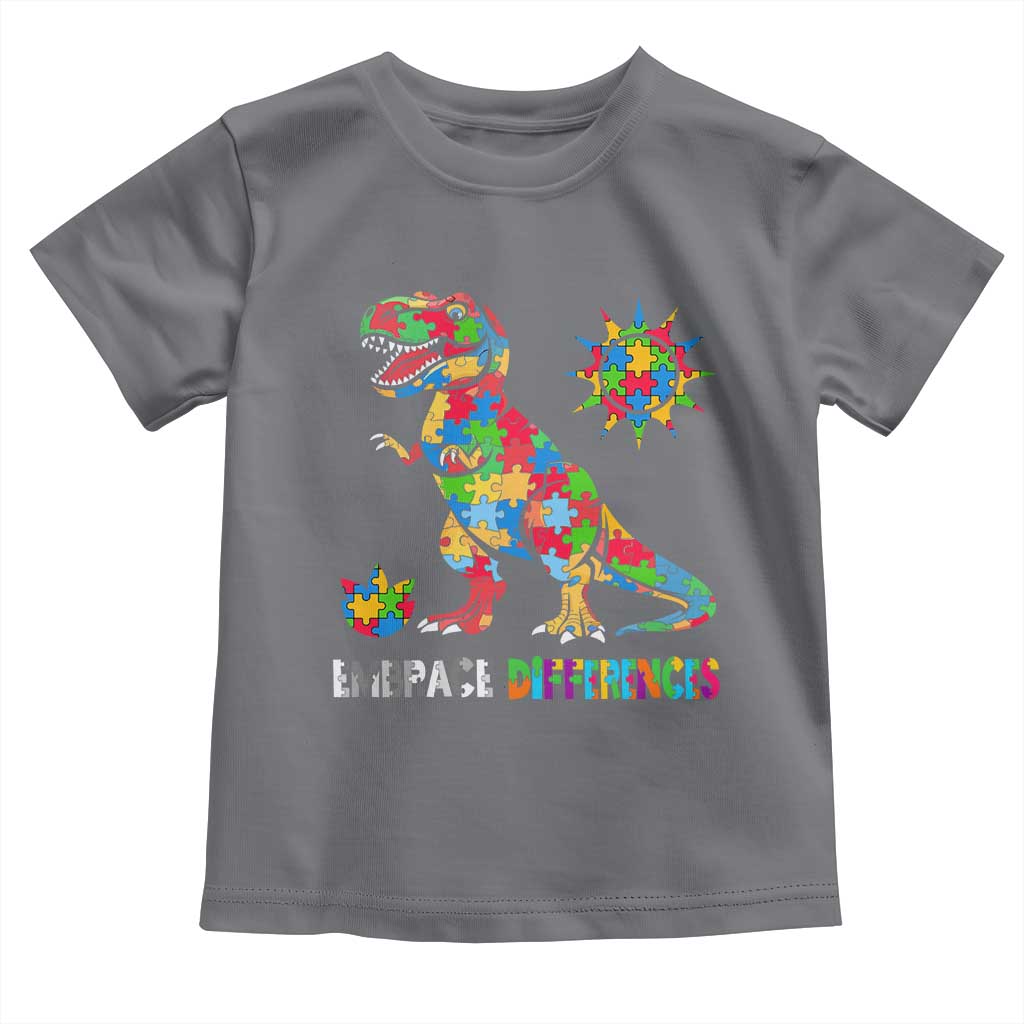 Funny Autism Awareness Embrace Differences Toddler T Shirt Puzzle Dinosaur TS11 Charcoal Print Your Wear