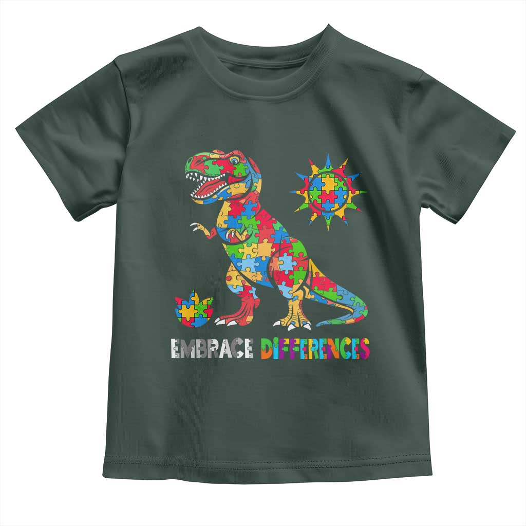 Funny Autism Awareness Embrace Differences Toddler T Shirt Puzzle Dinosaur TS11 Dark Forest Green Print Your Wear
