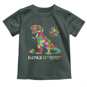 Funny Autism Awareness Embrace Differences Toddler T Shirt Puzzle Dinosaur TS11 Dark Forest Green Print Your Wear