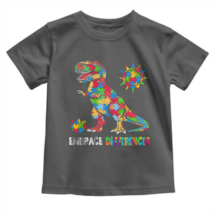 Funny Autism Awareness Embrace Differences Toddler T Shirt Puzzle Dinosaur TS11 Dark Heather Print Your Wear