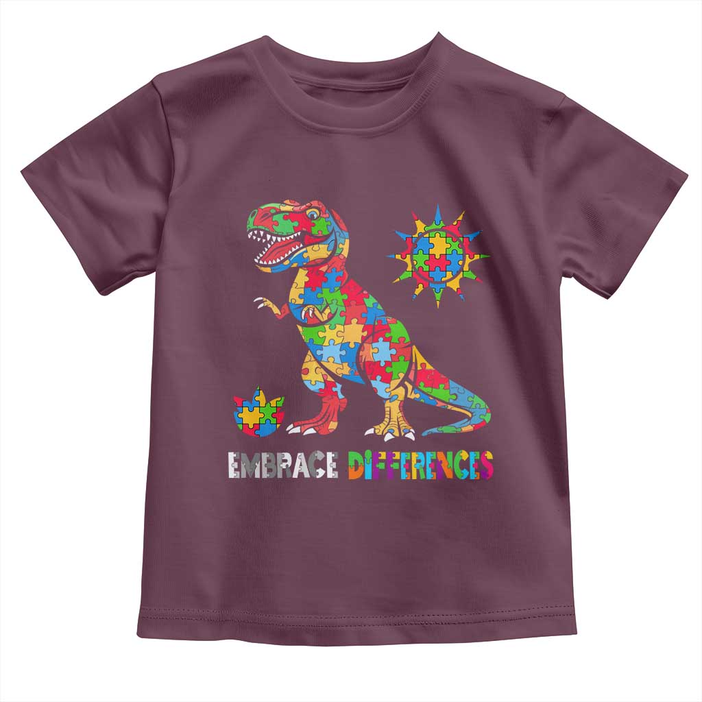Funny Autism Awareness Embrace Differences Toddler T Shirt Puzzle Dinosaur TS11 Maroon Print Your Wear