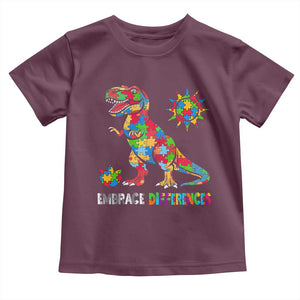 Funny Autism Awareness Embrace Differences Toddler T Shirt Puzzle Dinosaur TS11 Maroon Print Your Wear
