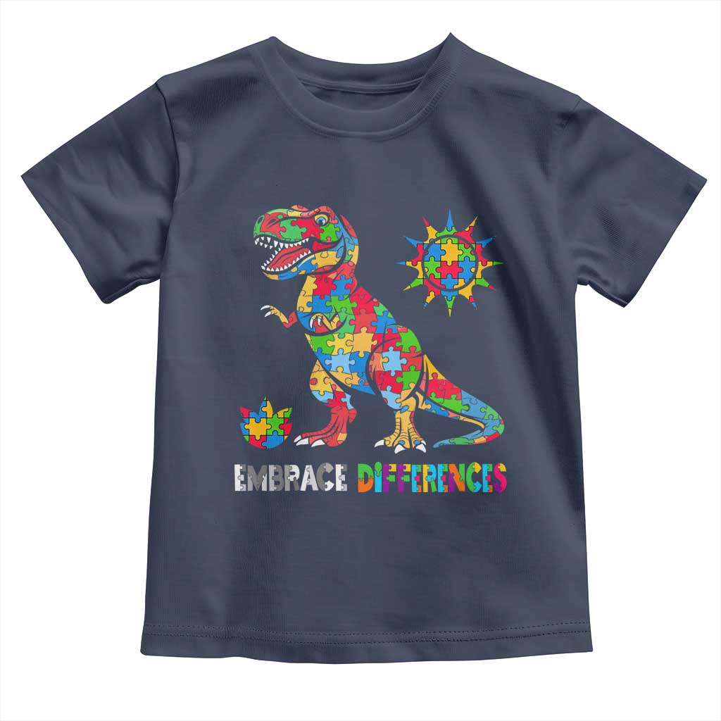 Funny Autism Awareness Embrace Differences Toddler T Shirt Puzzle Dinosaur TS11 Navy Print Your Wear