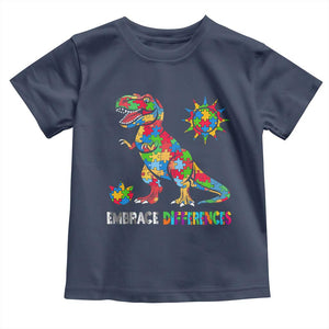 Funny Autism Awareness Embrace Differences Toddler T Shirt Puzzle Dinosaur TS11 Navy Print Your Wear