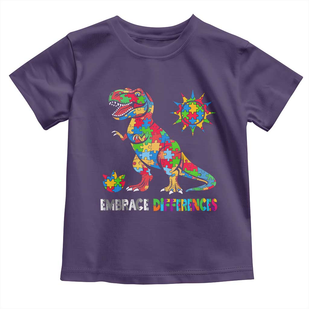 Funny Autism Awareness Embrace Differences Toddler T Shirt Puzzle Dinosaur TS11 Purple Print Your Wear