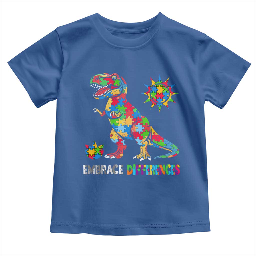 Funny Autism Awareness Embrace Differences Toddler T Shirt Puzzle Dinosaur TS11 Royal Blue Print Your Wear