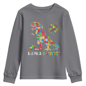 Funny Autism Awareness Embrace Differences Youth Sweatshirt Puzzle Dinosaur TS11 Charcoal Print Your Wear