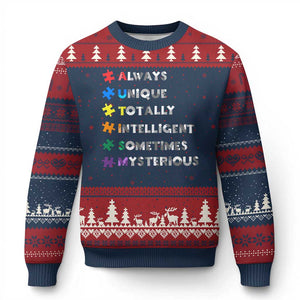 Funny Autism Awareness Ugly Christmas Sweater Always Unique Totally Intelligent Sometimes Mysterious TS11 Navy Red Print Your Wear