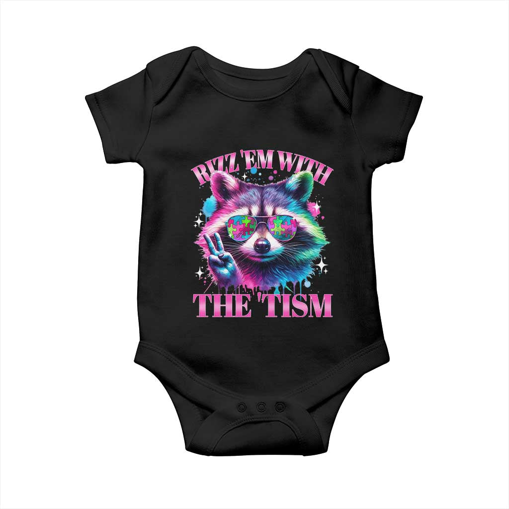 Funny Autism Awareness Racoon Baby Onesie Rizz Em With The Tism Meme Autistic TS11 Black Print Your Wear